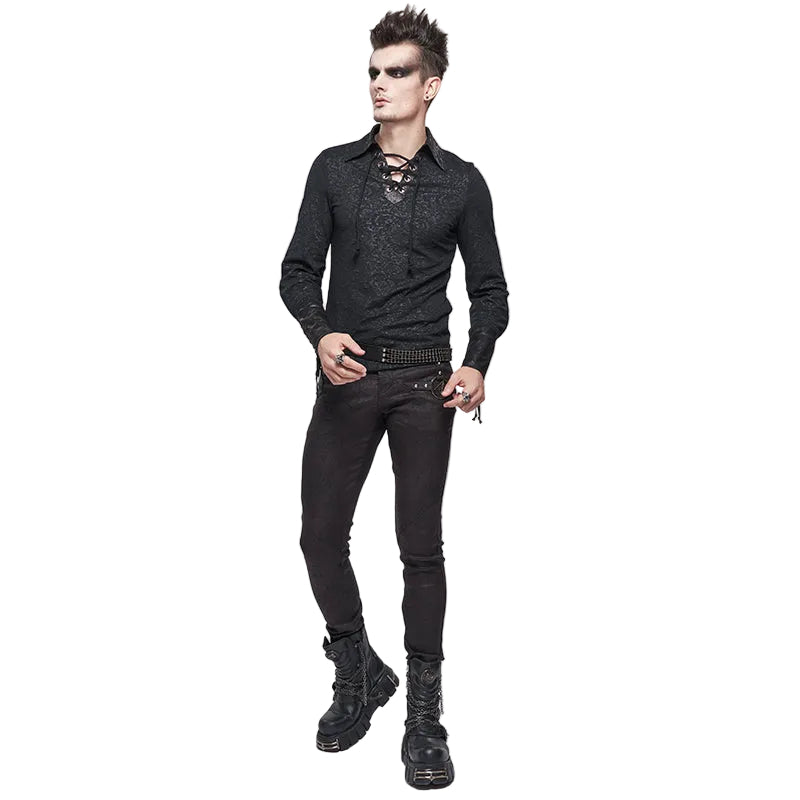 Lace Up Collar Patterned Shirt