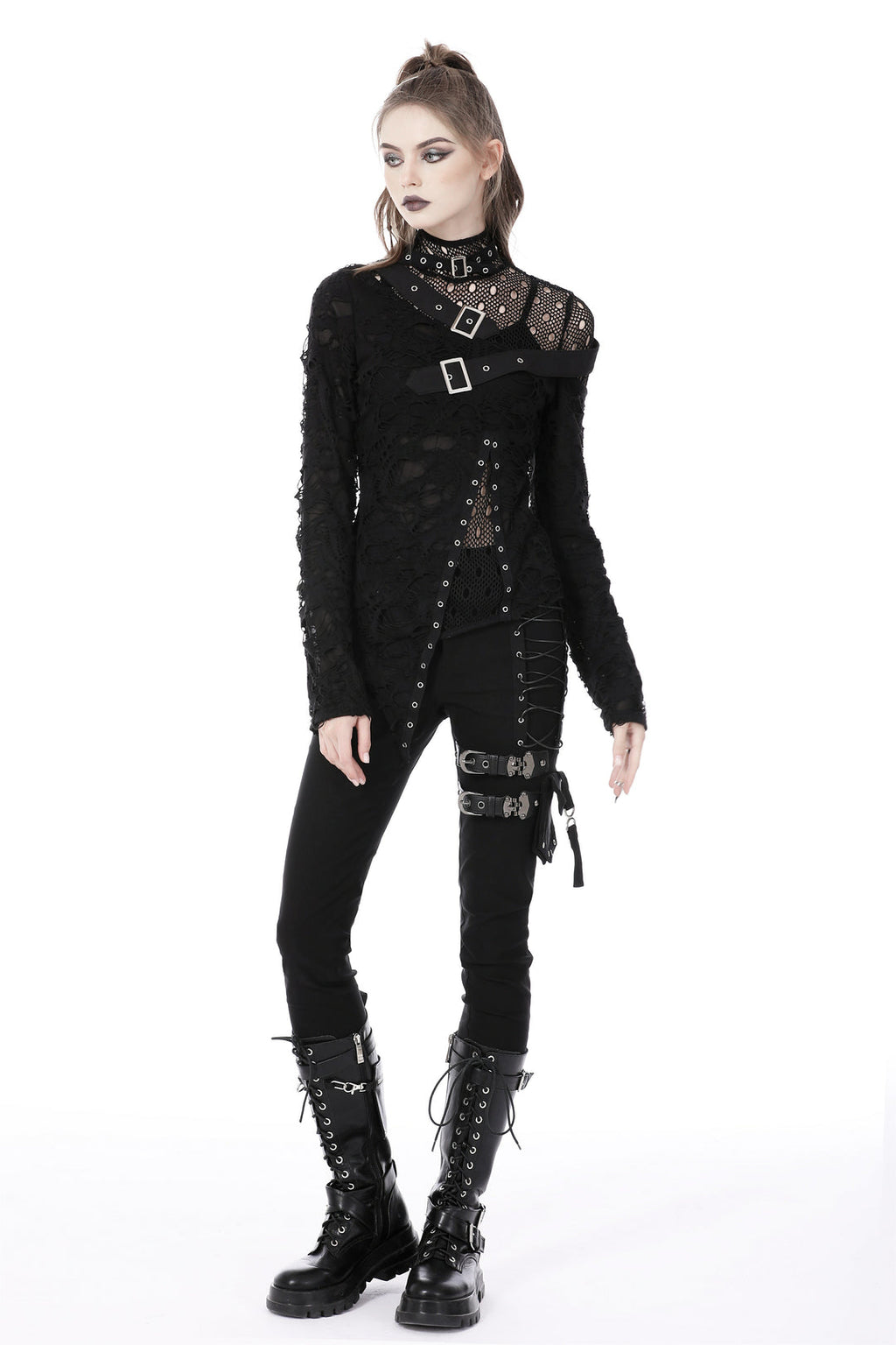 Asymmetric Punk Shredded Buckle Top