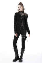 Asymmetric Punk Shredded Buckle Top