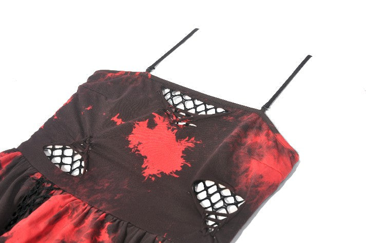 Black & Red Tie Dye Net Layered Dress