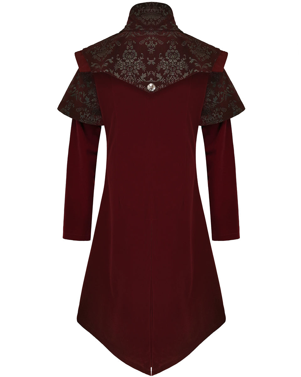 Cape Collar Crucifix Gothic Long Burgundy Coat