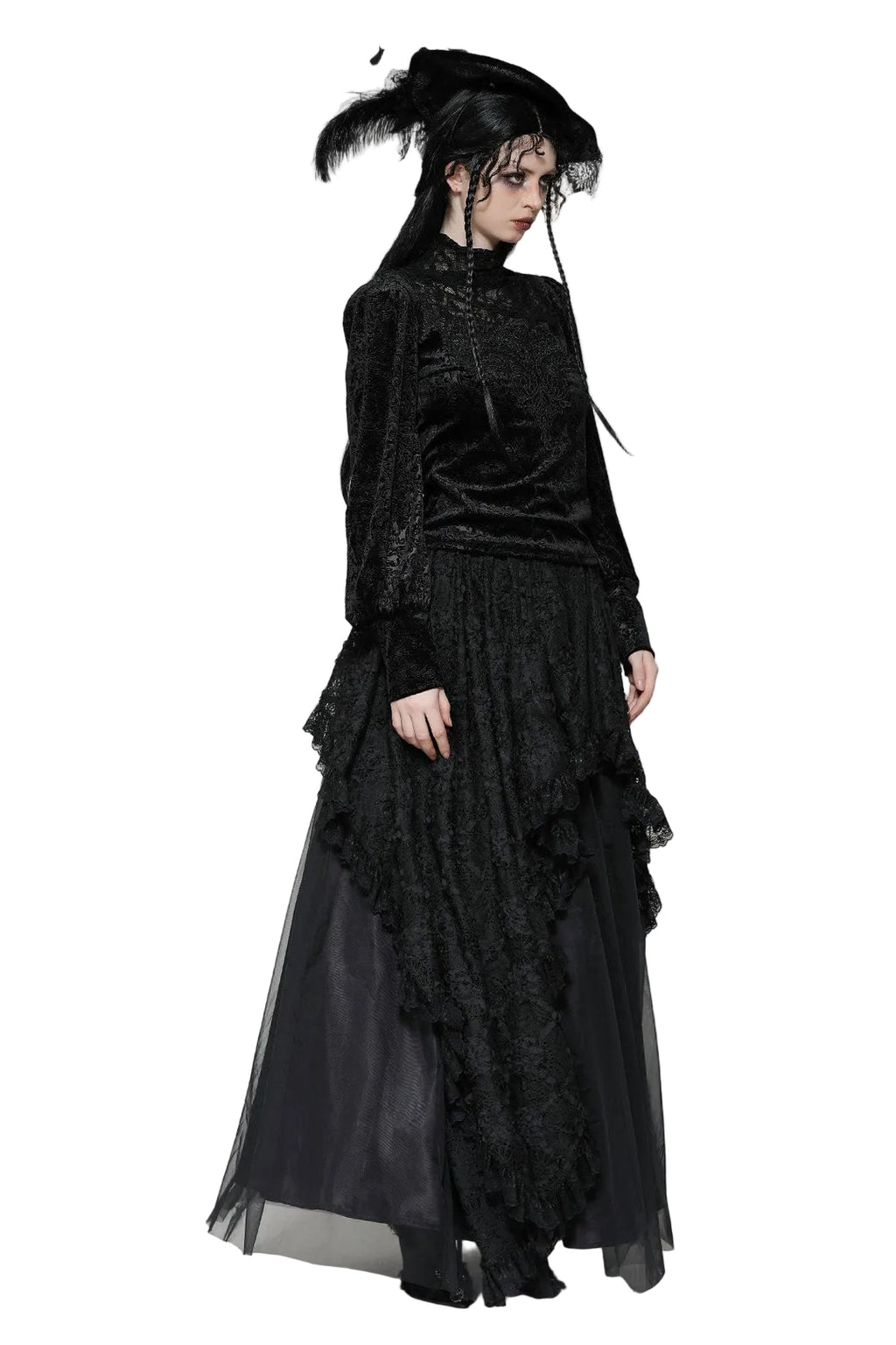 High Neck Jacquard Velvet Blouse