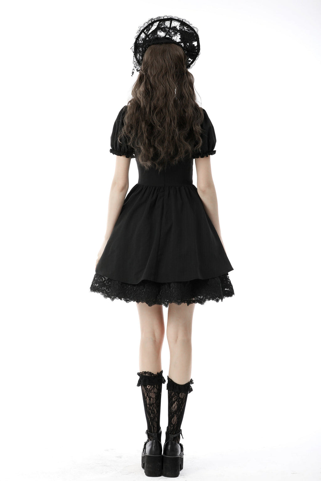 Vintage Netted Neck Puff Sleeve Dress