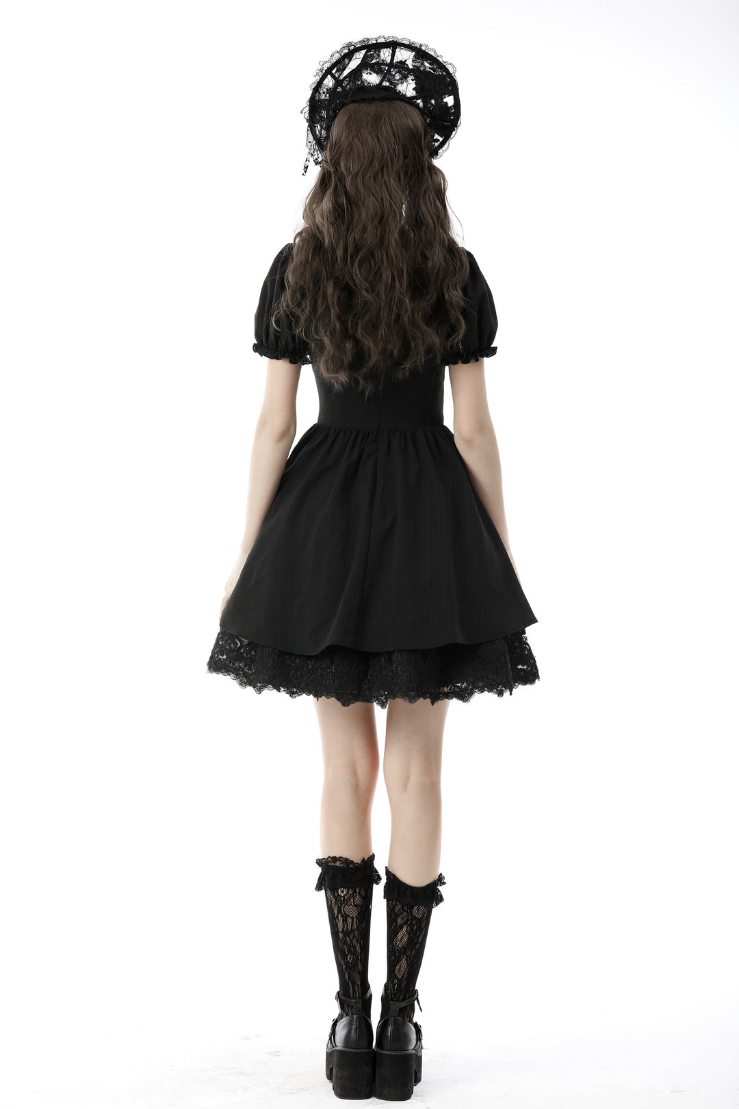 Vintage Netted Neck Puff Sleeve Dress