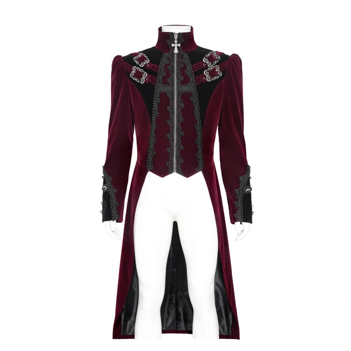 Big Buckle Zip Long Velvet Burgundy Jacket