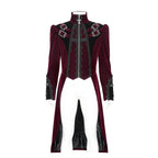 Big Buckle Zip Long Velvet Burgundy Jacket