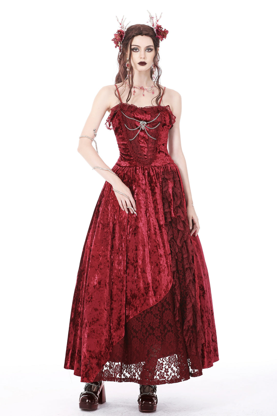 Blood Velvet Chain Maxi Dress