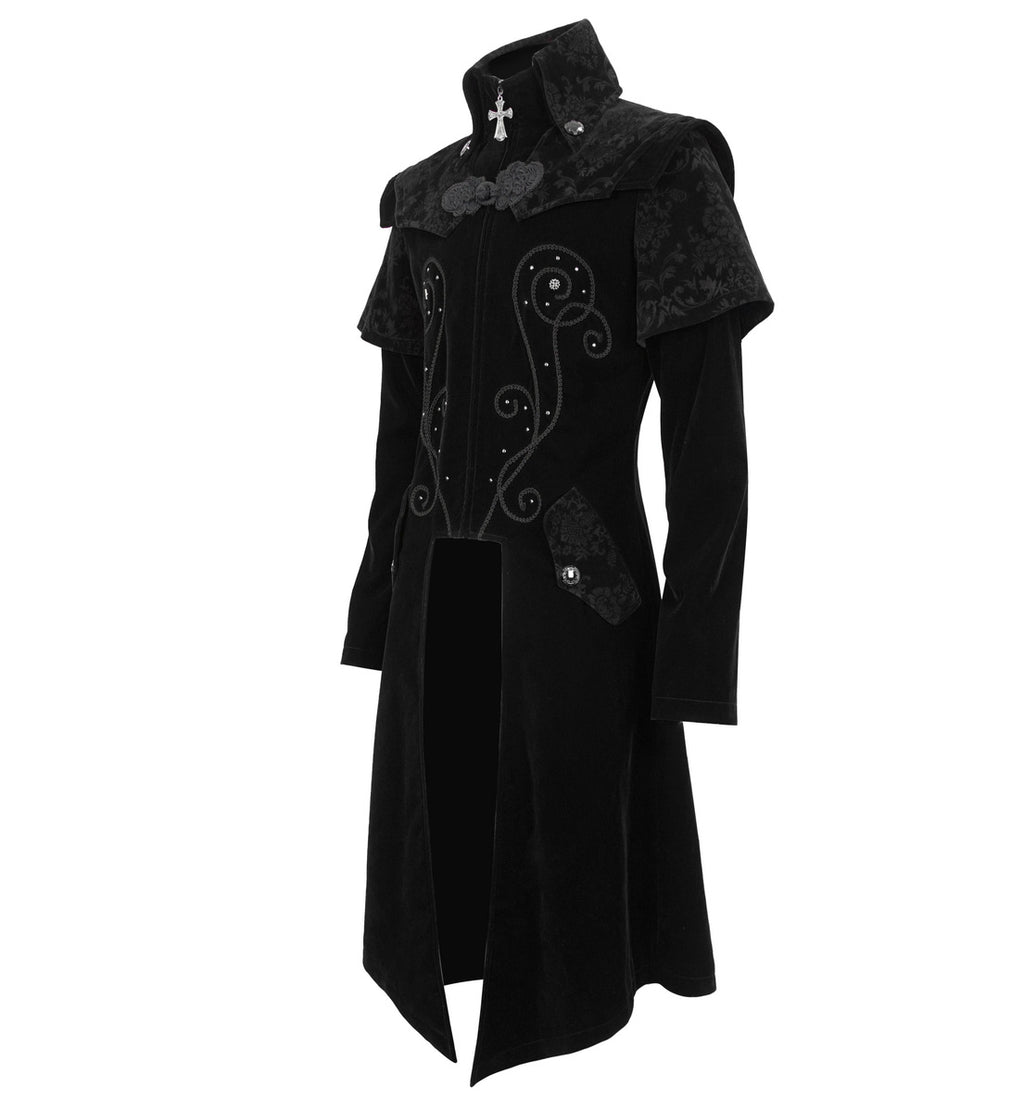 Cape Collar Crucifix Gothic Long Black Coat