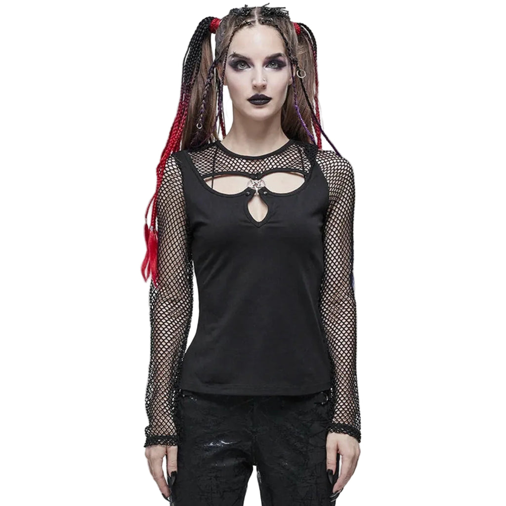 Trio Cutout Fishnet Sleeve Top