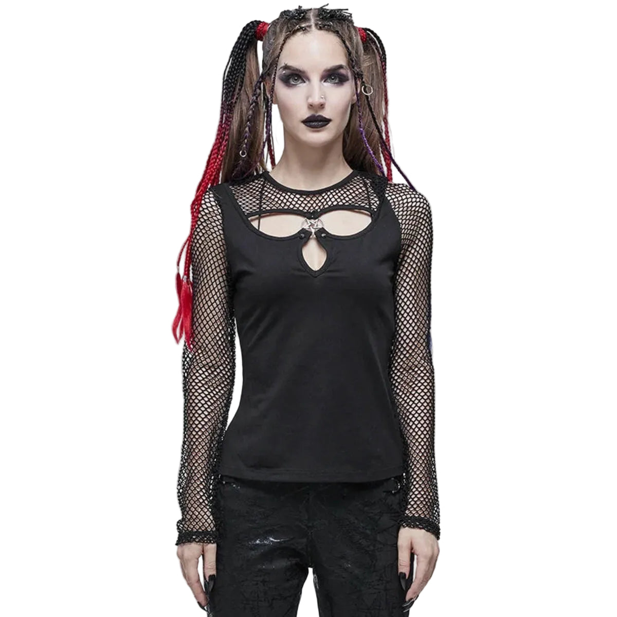 Trio Cutout Fishnet Sleeve Top