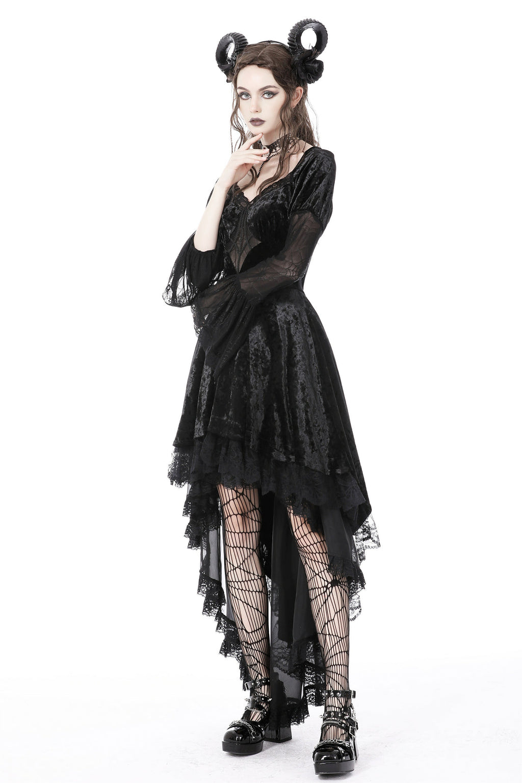 Spider Queen Hi-Lo Velvet Ruffle Dress