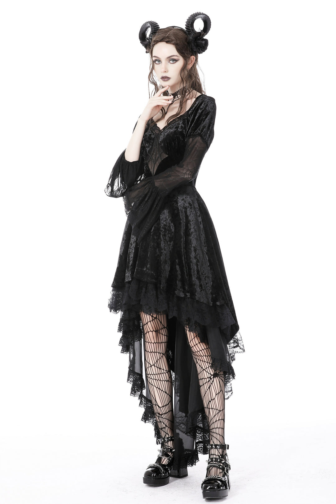 Spider Queen Hi-Lo Velvet Ruffle Dress