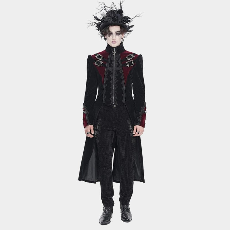 Big Buckle Long Velvet Black Gothic Jacket