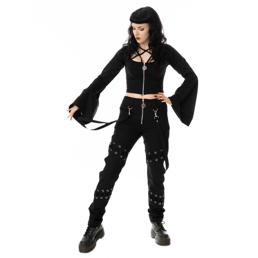 Eyelet Lace Up Clip Pants