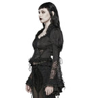 Flared Sleeve Lace High Neck Corset Style Blouse