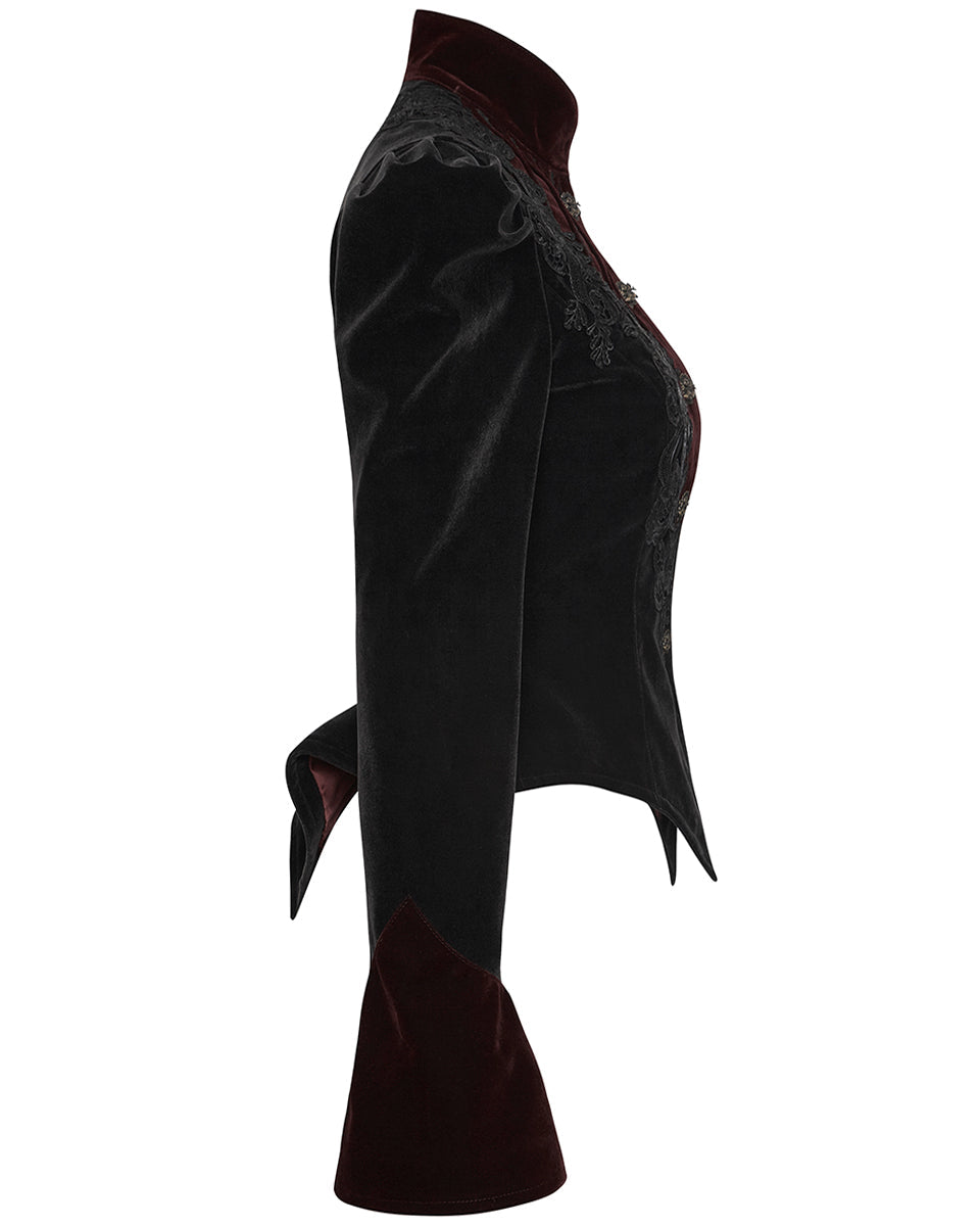 Black & Red Crafted Gothic Velvet Jacket