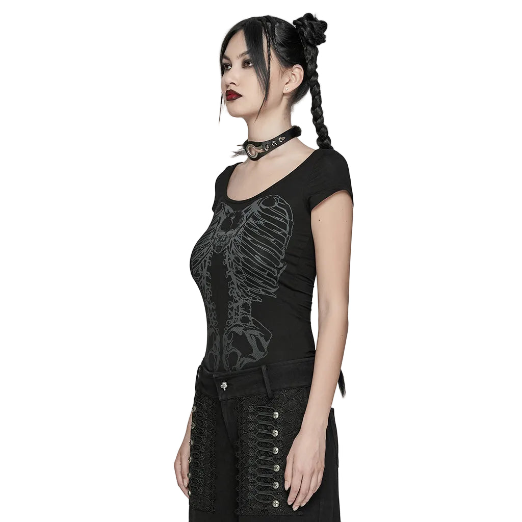 Cap Sleeve Ribcage Skeleton Ring Cutout Spine Top