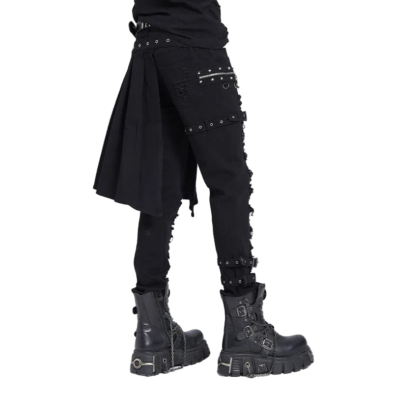 Ripped Punk Trousers With Half Skirt