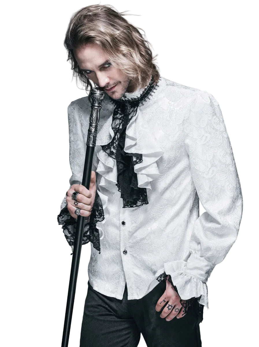 White Paisley Jacquard Shirt With Cravat
