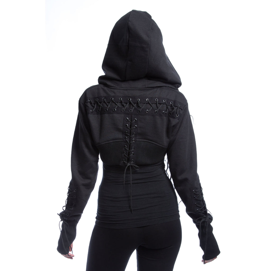 Hooded Lace Up Bolero Jacket
