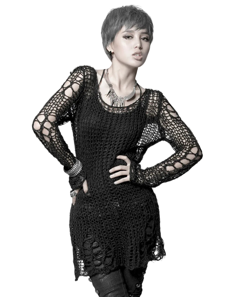 Black Baggy Cutout Knit Sweater