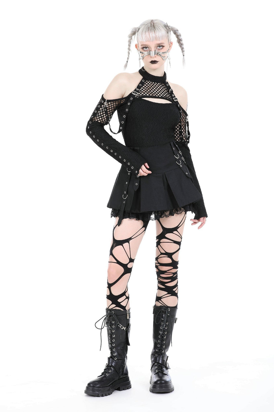 Shoulder Cut Out Net Top