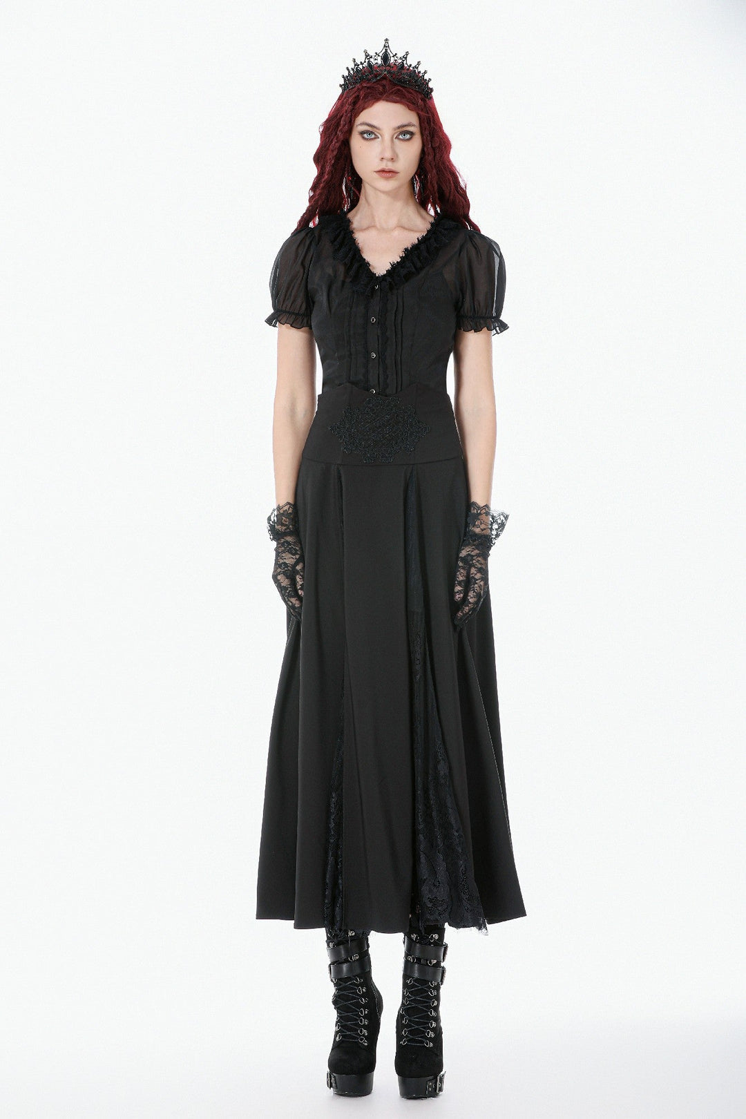 Panel Split Floral Net Maxi Skirt