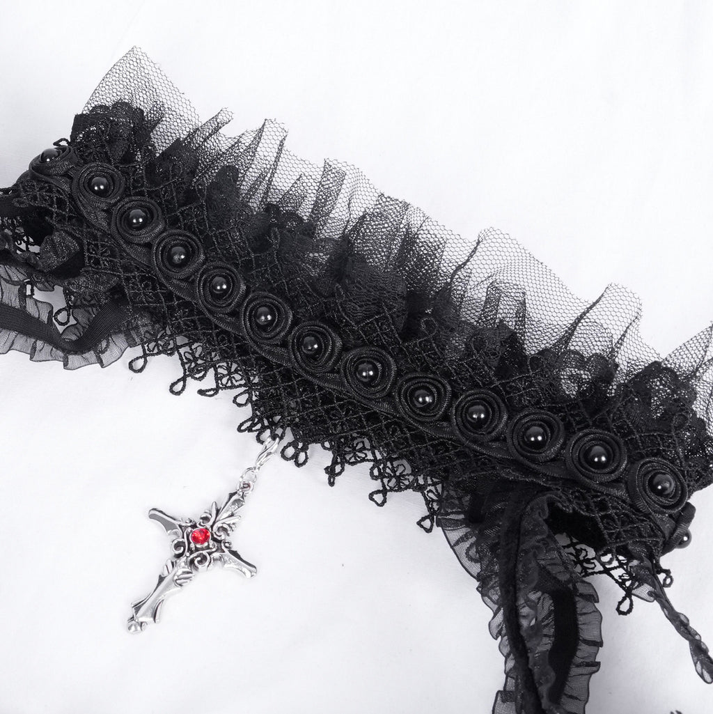 Gothic Cut Out Lace Hem Blouse