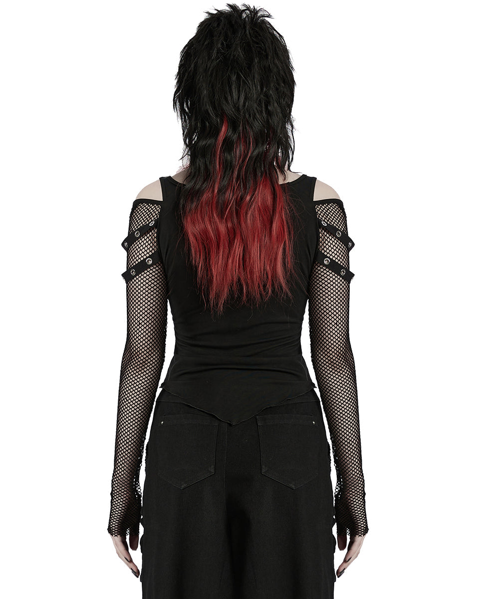 Punk Printed Mesh Strap Full Sleeve Top