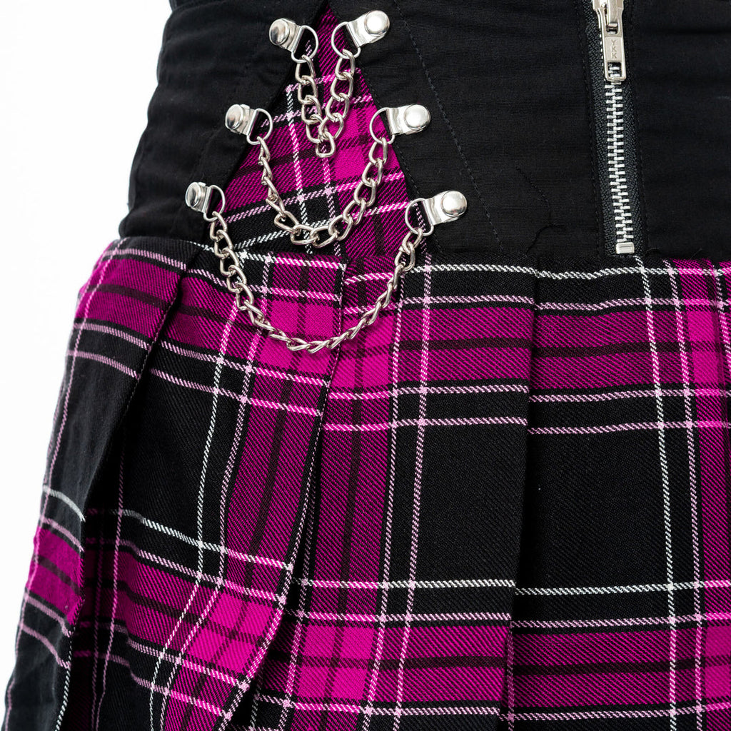 Pink Plaid Chain Mini Skirt
