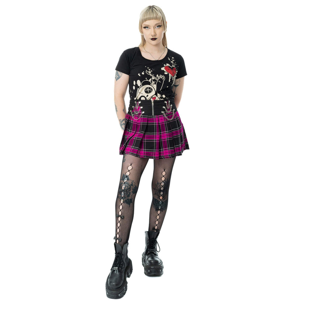 Pink Plaid Chain Mini Skirt