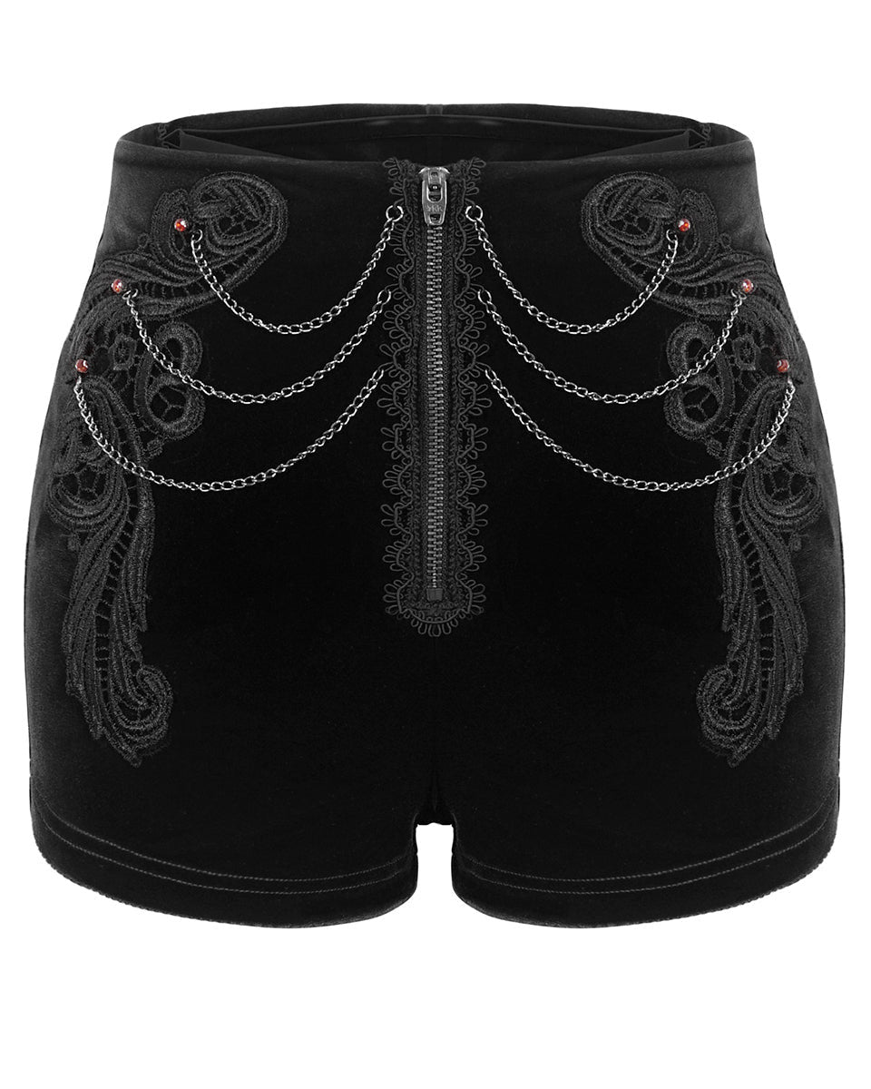 Black Velvet Zip Chain Hot Pants