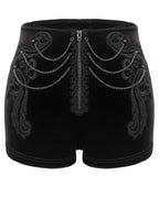 Black Velvet Zip Chain Hot Pants