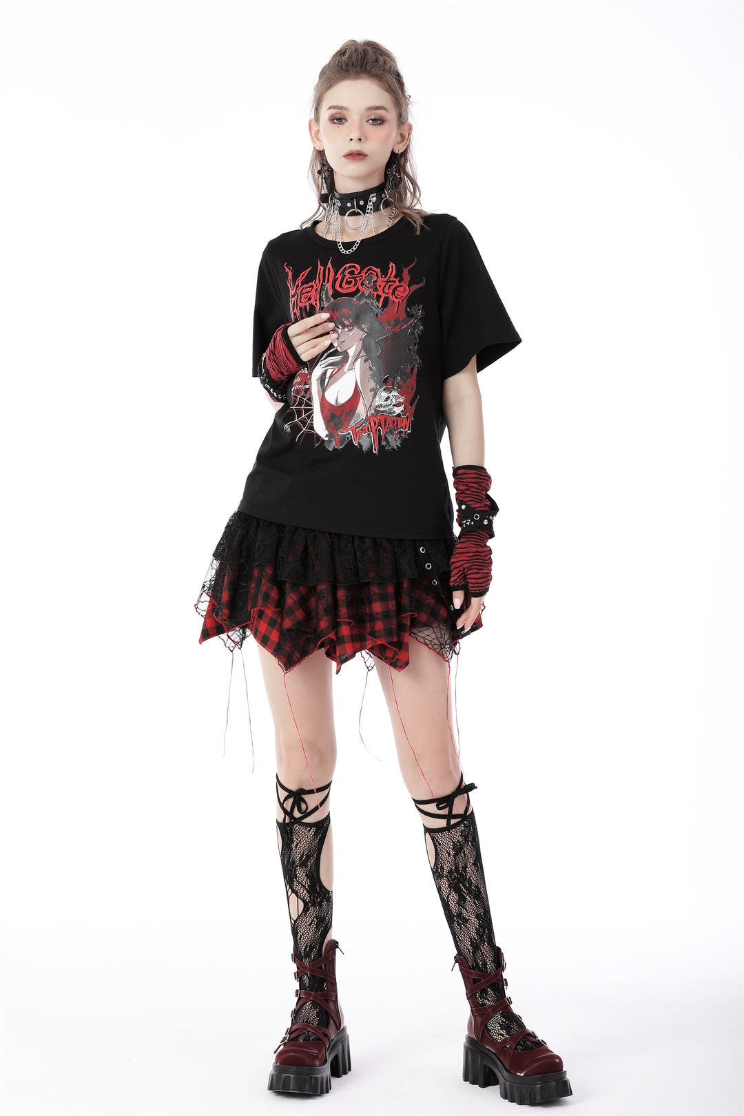 Punk Lace Plaid Mini Skirt