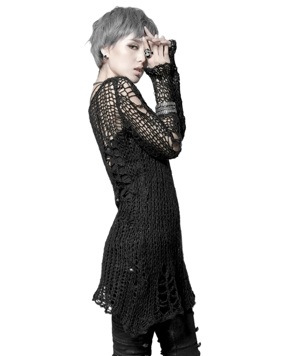 Black Baggy Cutout Knit Sweater
