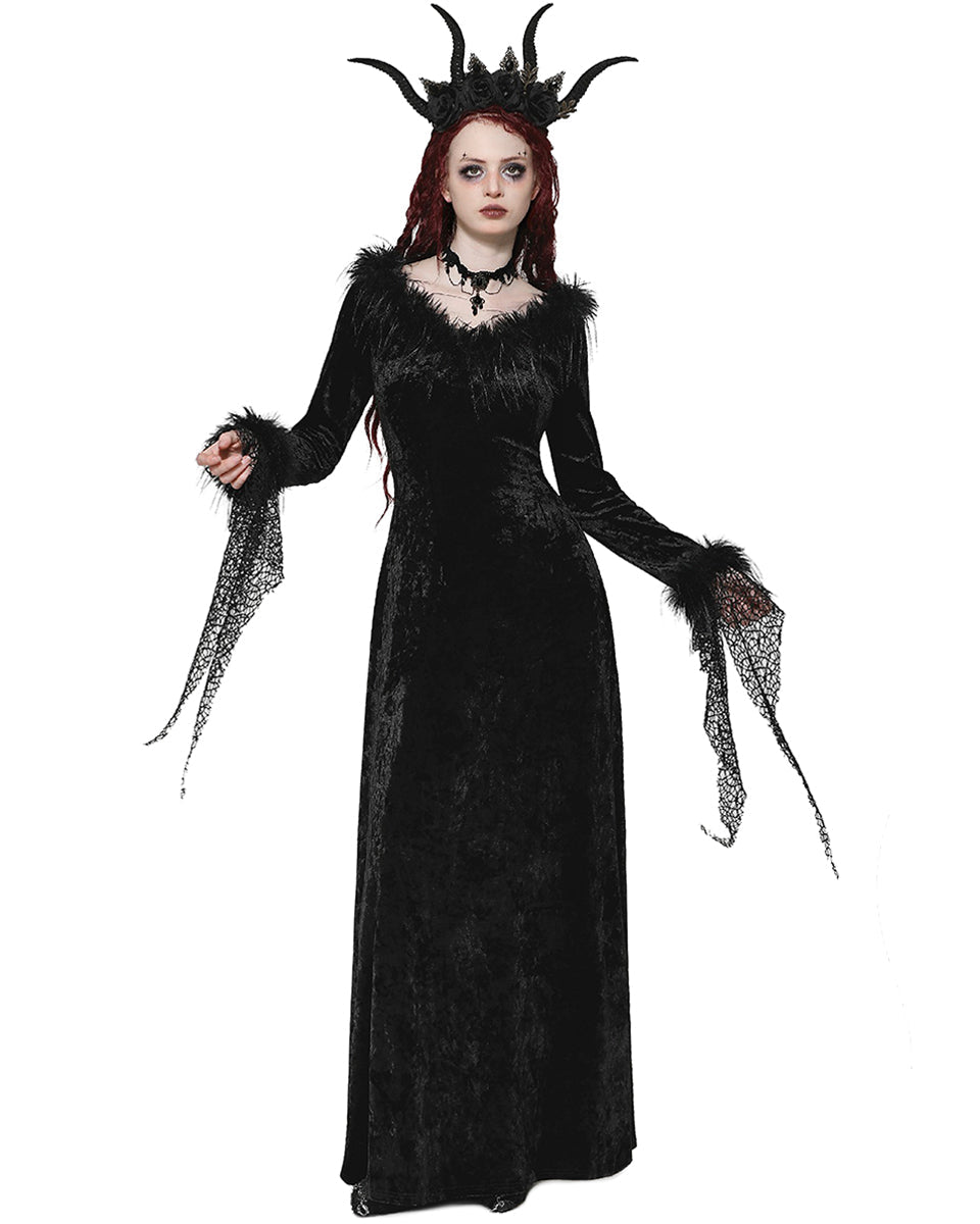 Velvet Maxi Dress with Mesh Trail Sleeves