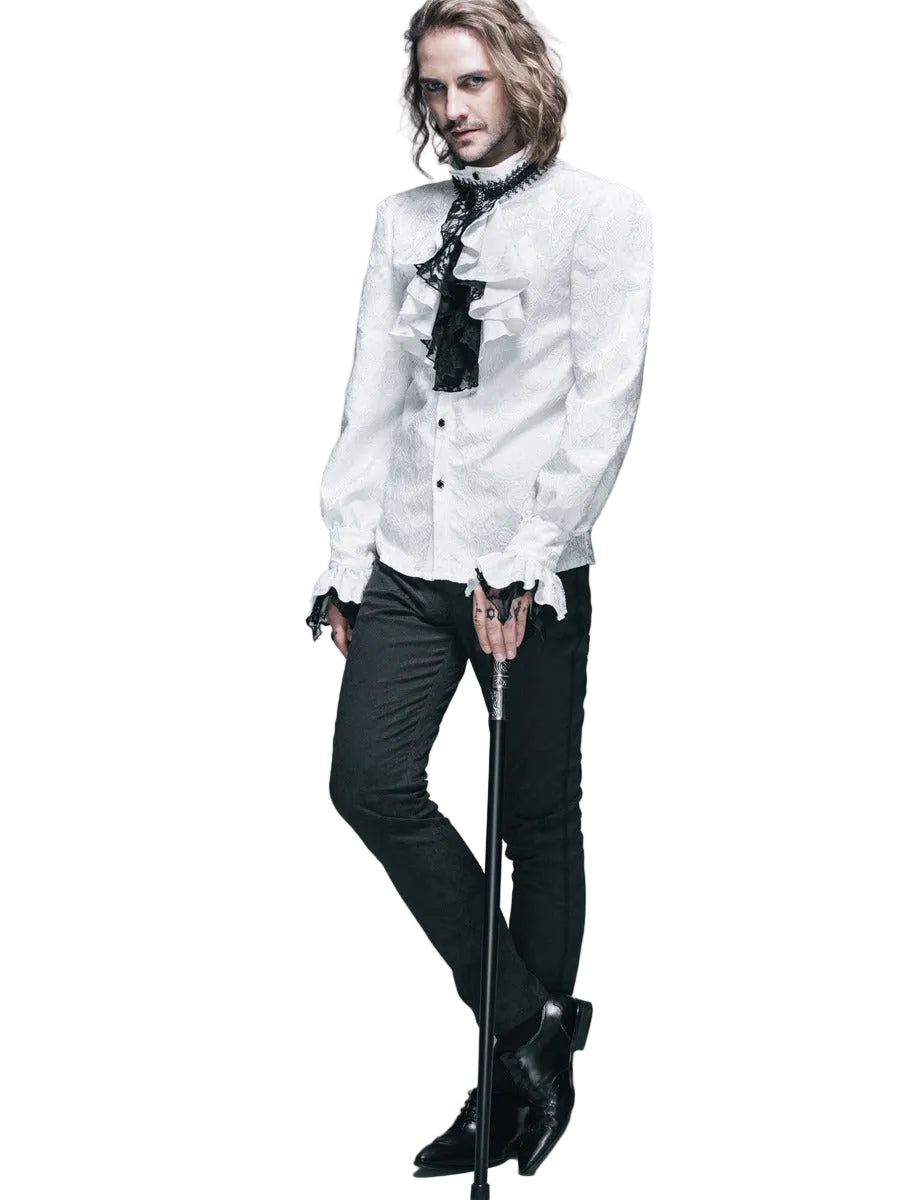 White Paisley Jacquard Shirt With Cravat