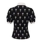 White Frill Crucifix Print Blouse