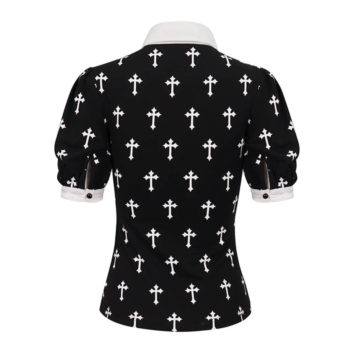 White Frill Crucifix Print Blouse