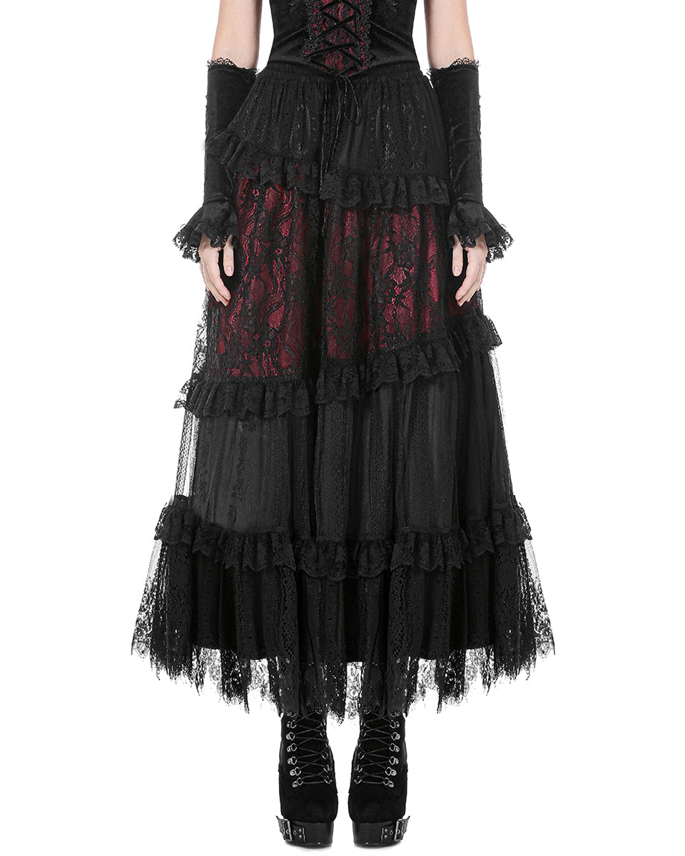 Elegant Red Ruffle Strip Skirt