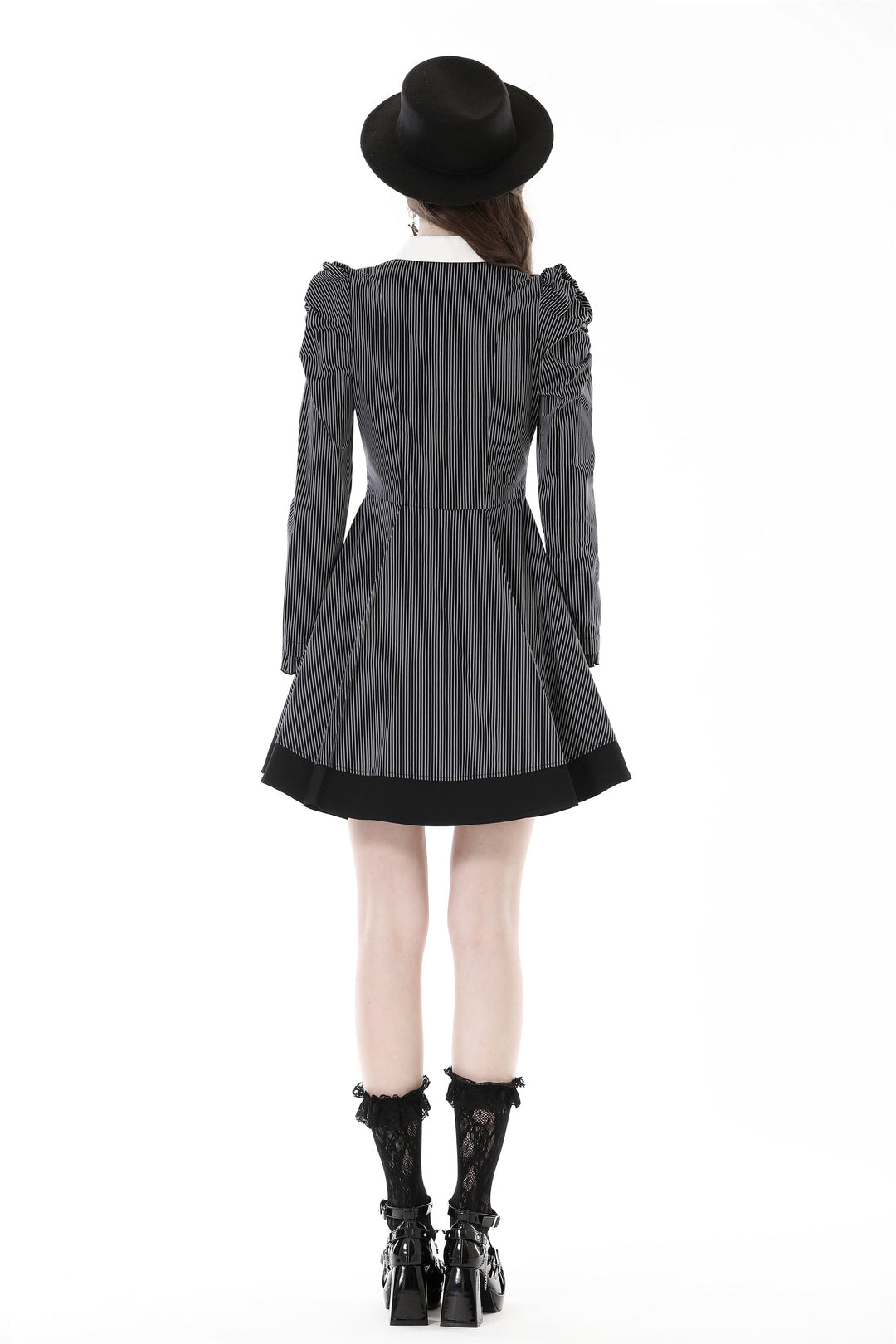 Pinstripe Scissor Cravat Collar Dress