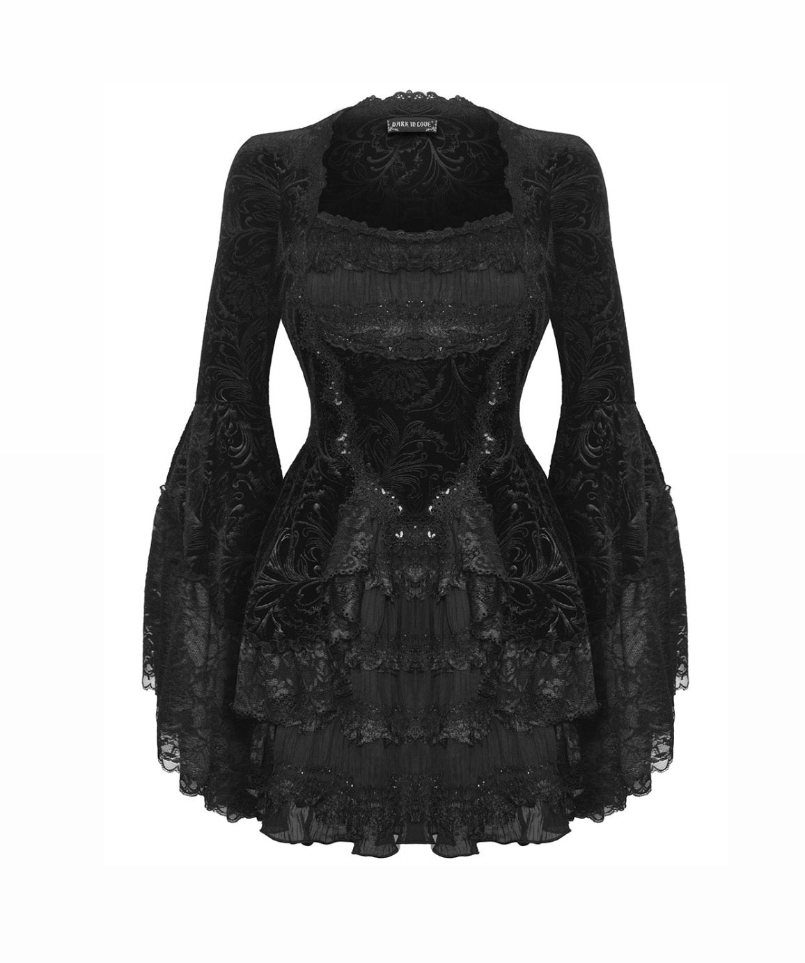 Velvet Lace Bell Sleeve Mini Dress