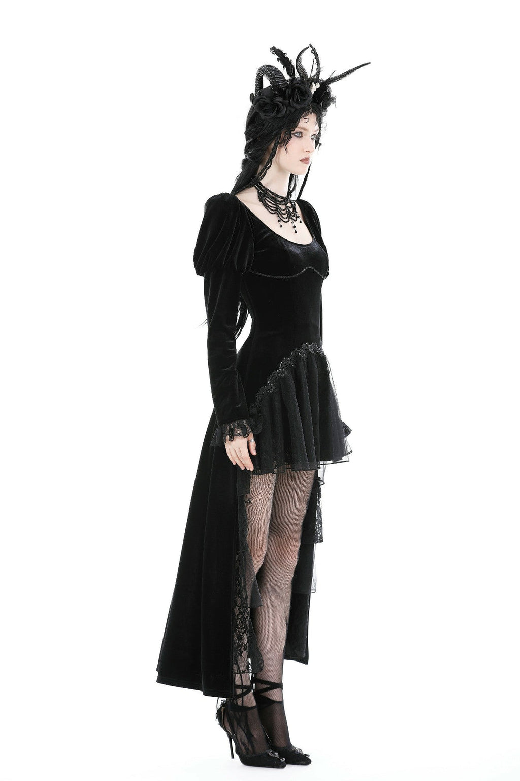 Velvet Ruffle Hi-Lo Dress