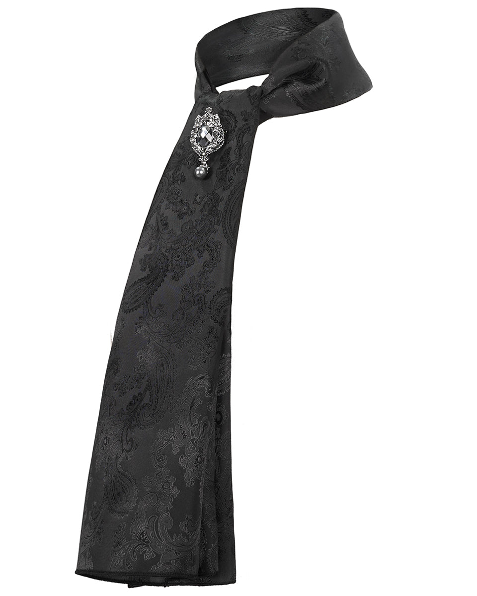 Black Scarf Tie With Jewel Buckle