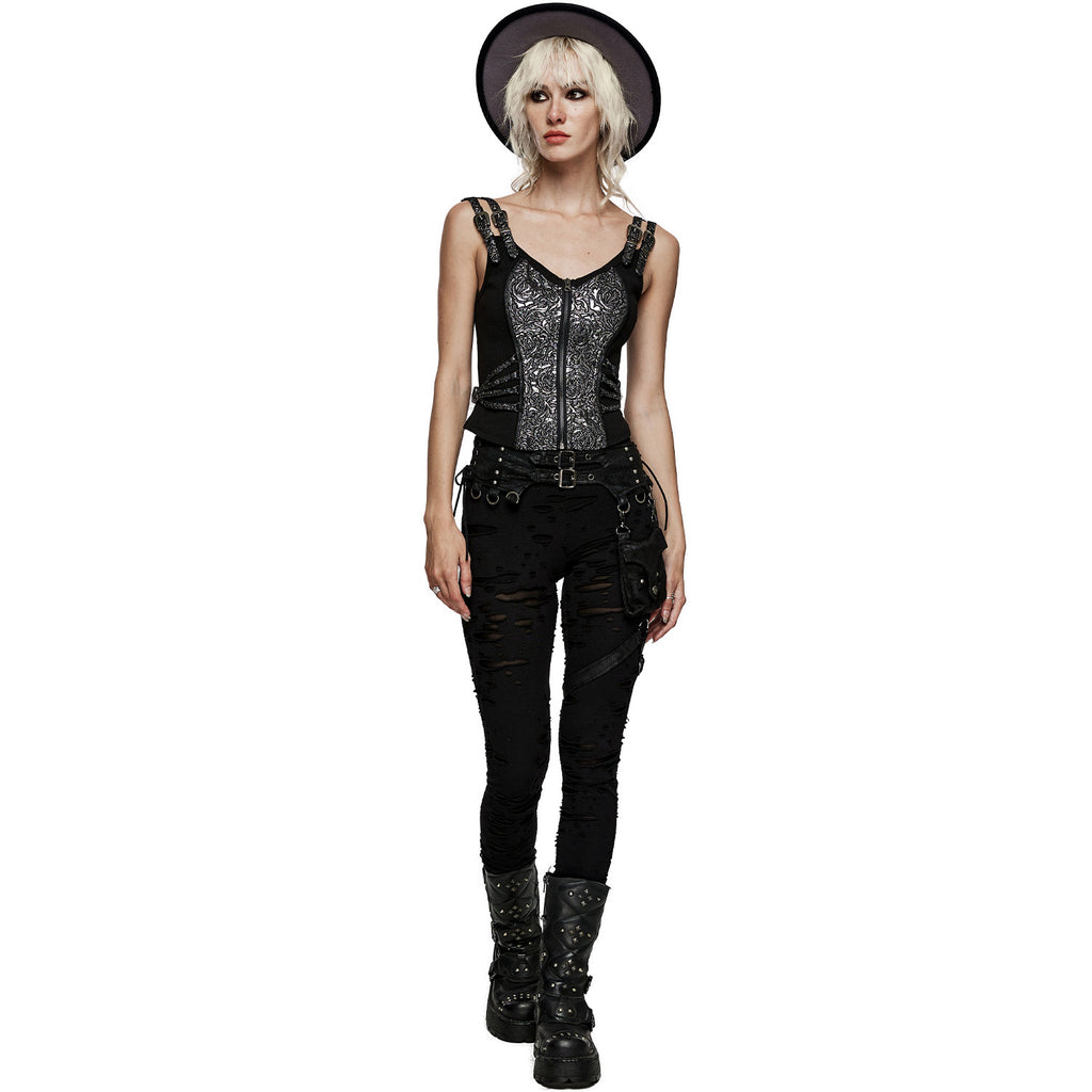 Silver Poison Ivy Corset Buckle Top