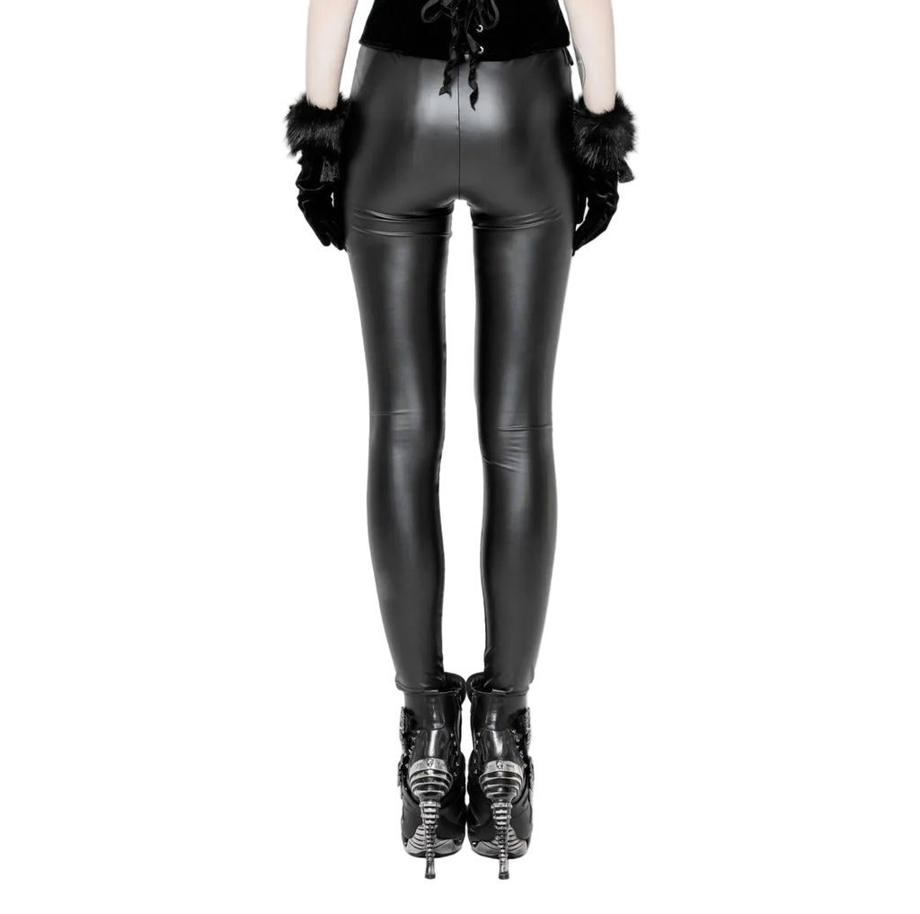 Black Gothic Lace PU Leather Leggings