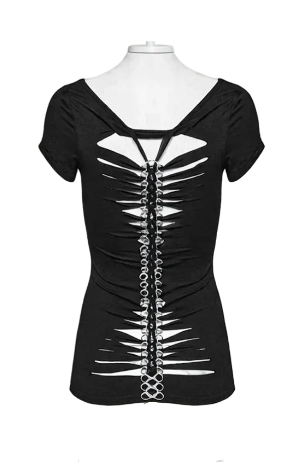 Cap Sleeve Ribcage Skeleton Ring Cutout Spine Top