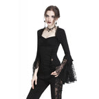 Diamond Neck Cut Lace Bell Sleeve Blouse