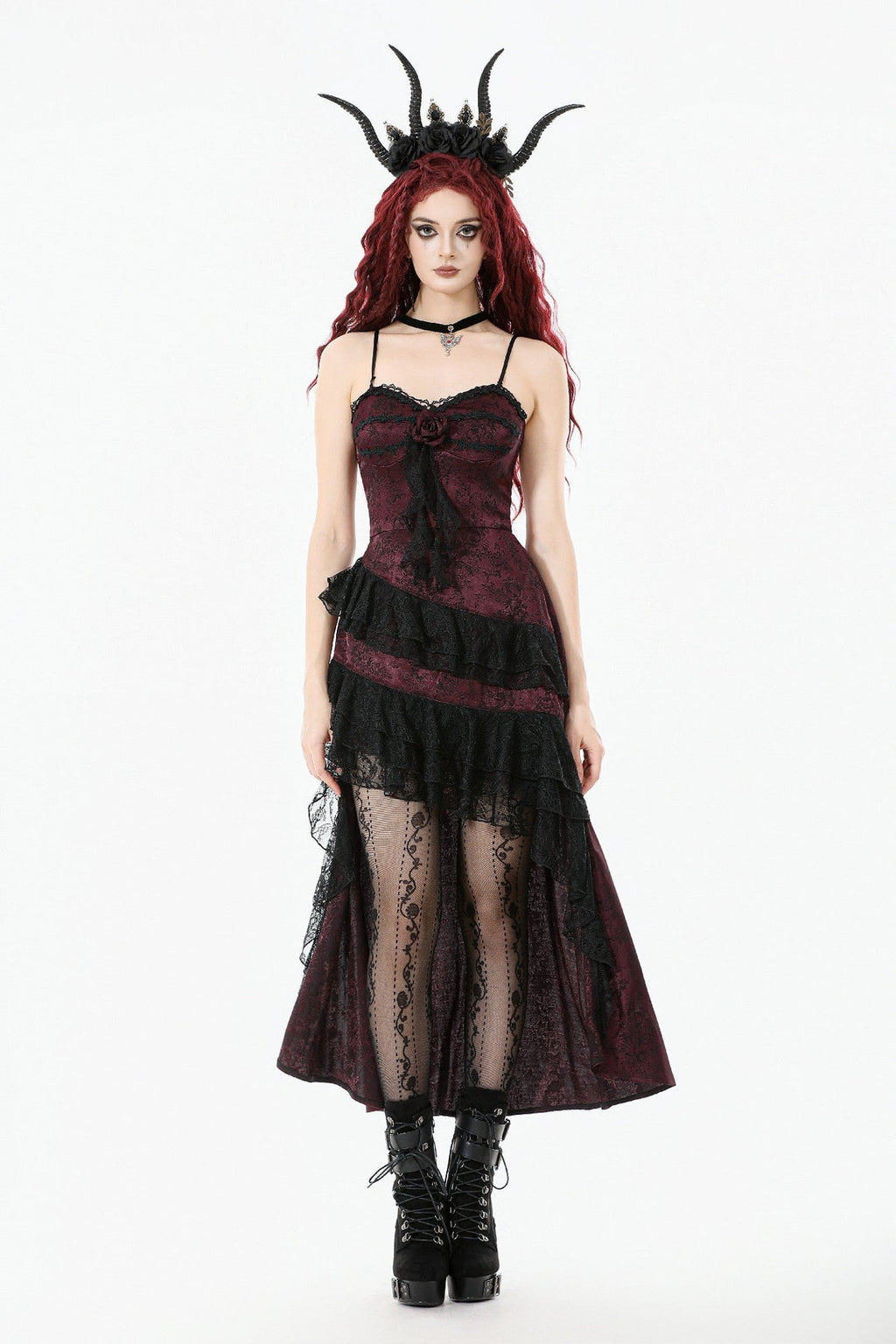 Red Rose Ruffle Asymmetrical Dress