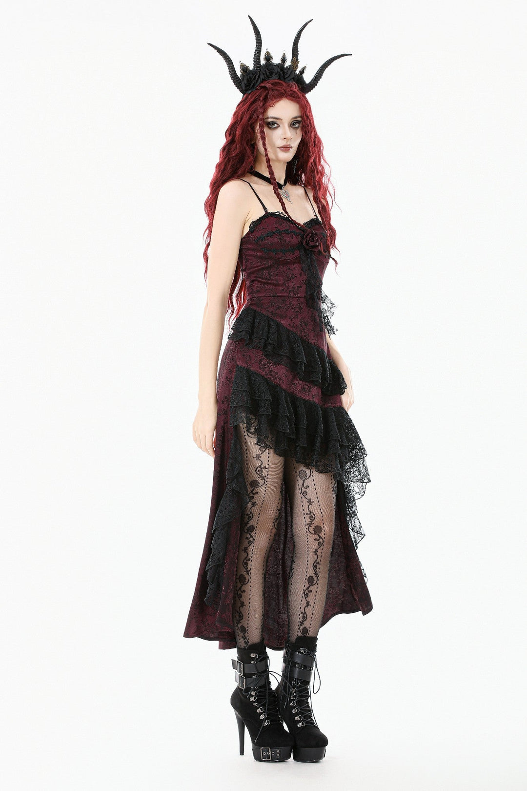 Red Rose Ruffle Asymmetrical Dress